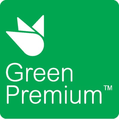 Grønt logo med teksten 'Green Premium', symboliserer bæredygtighed for Schneider Electric produkter.
