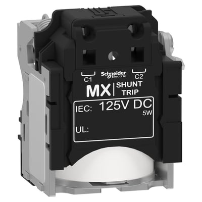 Schneider Electric Spole MX 125VDC til Compact NSX afbryder, mærket med IEC 125V DC og Shunt Trip.