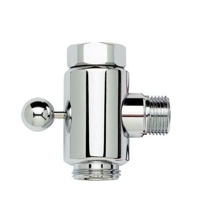 Damixa omskifter til svingtud i forkromet finish med greb, viser 1/2" studs og omløber til tilslutning.