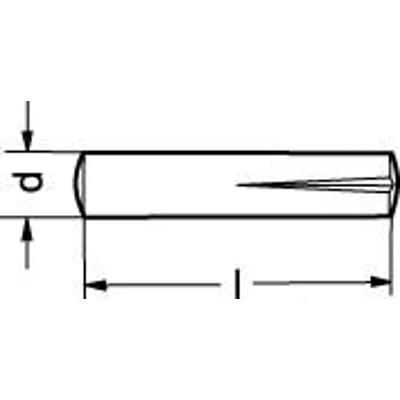 Teknisk tegning af 2x12 A1 pas kærvstift DIN 1472 i rustfrit stål, viser dimensioner.