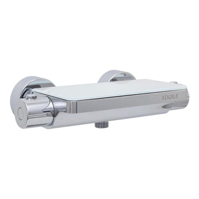 ADORA Exigo Comfort Plus CC150 termostatarmatur i krom med hvid glasplade og tydelig ADORA-logo.