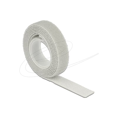 DeLock grå burrebåndstape på rulle med en løs ende, 1 meter lang og 13 mm bred.
