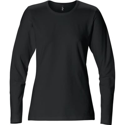 Kansas langærmet T-shirt til damer i sort, størrelse L, fremstillet af 95% bomuld og 5% elastan med en rund halsudskæring.