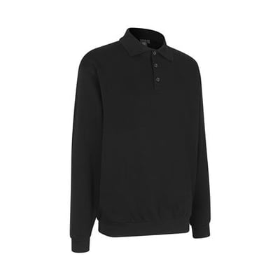 ID Identity GAME polosweatshirt i sort, størrelse XL, med polokrave og tre knapper.