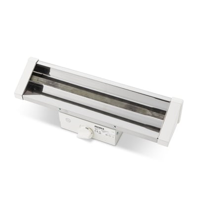 Adax strålevarmer GVR 505 i hvid med 500W effekt, vist på en hvid baggrund med justeringsknap.