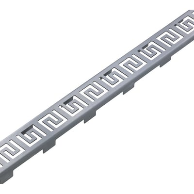 Detaljeret vinkel af Blücher Rist Line Athens aflang rist i børstet rustfrit stål med græsk nøgle mønster.