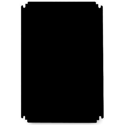 Schneider Electric montageplade i sort bakelit, 300 x 200 mm, med synlige monteringsdetaljer i hjørnerne.