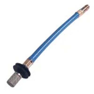 Gasfinger 10 x 50 mm med blå slange og tætningsskiver, velegnet til TIG, MIG/MAG og plasma svejsning.