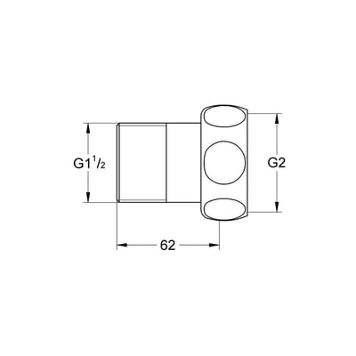 Teknisk tegning af Grohe afgangsforskruning, viser dimensioner G2 og G1 1/2 samt længde 62 mm.