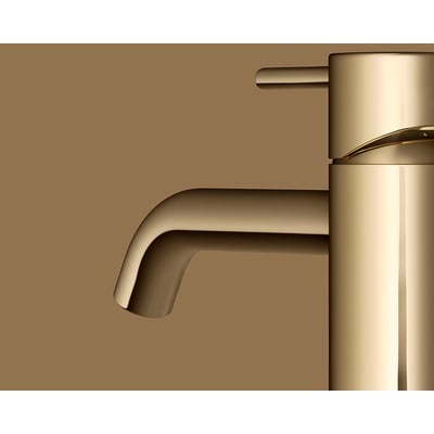 Mora Inxx II Soft Small håndvaskarmatur i poleret messing med 106 mm fremspring, vist i nærbillede.