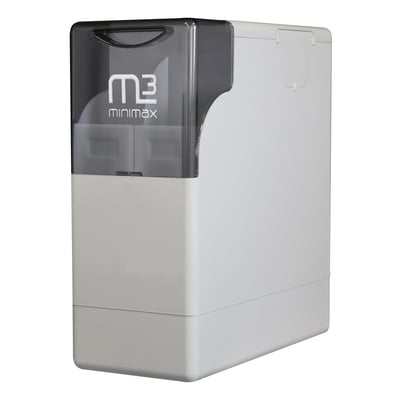 Minimax M3 870 Duplex blødgøringsanlæg i hvidt kompakt design med mærke detaljer på den mørkegrå top.