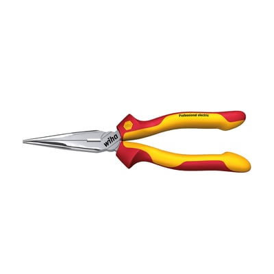 Wiha lige spidstang på 200 mm, 1000 V VDE-godkendt med røde og gule isolerede håndtag og WIHA logo.