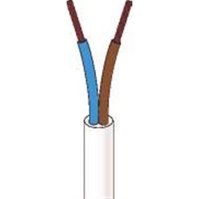 Nærbillede af NKT's 2x1,5 PKA hvide ledning, med fokus på de adskilte blå og brune ledere.
