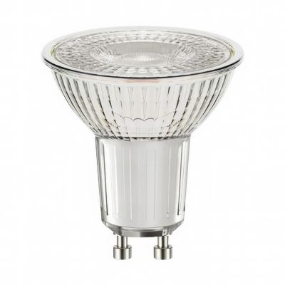 A LED Sharp Eco LED-pære med GU10 fatning, 5W effekt og varmt hvidt lys på 3000K.