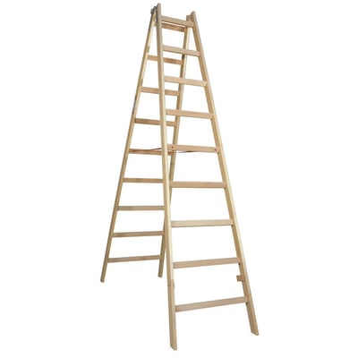 Nærbillede af Jumbo Stillads Proff wienerstige, der viser lamineret træ, 46mm brede skridsikre ergo-trin og spandkrog.