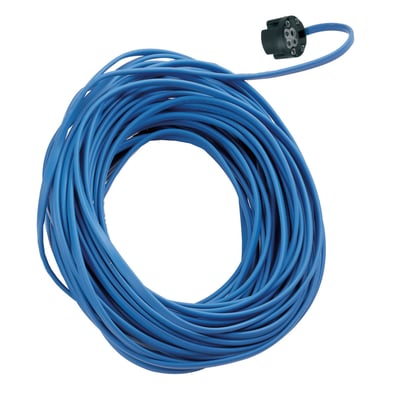 Tættere vinkel af Grundfos 30 meter kabel, der viser det blå gummikabel og det sorte stik til en SQ(E) dykpumpe.