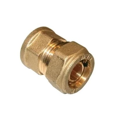 Unite pexovergangsmuffe i messing, 22 mm x 3/4" indvendigt gevind til VVS-installationer.