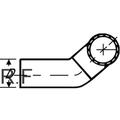 Teknisk tegning af Geberit PEH vægklosetbøjning 90 grader til højre, med angivelse af dimensioner og tilslutningsdiameter.
