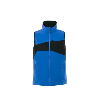 Mascot Vest Accelerate i blå/marine XS, en åndbar og vandafvisende vintervest med lynlåse og refleksdetaljer på hvid baggrund.
