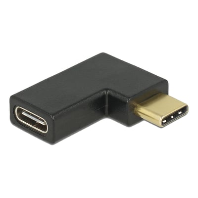 Sort DeLock USB Type-C-adapter med hunstik i huset og et vinklet hanstik, der peger mod højre.