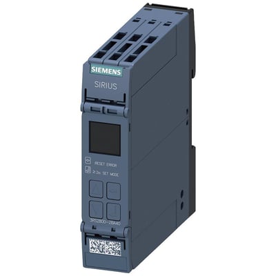 Siemens SIRIUS 3RS2 temperaturrelæ med display og IO-Link, 2CO, 24V DC, 22.5mm bredde, med fjederterminal og QR-kode.