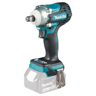Makita 18V slagnøgle med 330Nm vist med et 18V batteri isat, klar til brug med LED-lys.