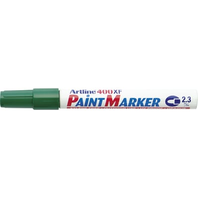 Artline EK400 paint marker i grøn, med en 2,3 mm stregbredde og rund spids, ideel til indendørs og udendørs brug.