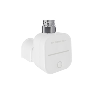 Hvid Svedbergs elpatron på 300 W med afrundet front, betjeningsknap og metaltilslutning øverst.