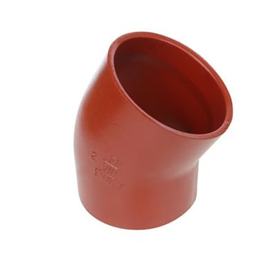 Preis & Co SML bøjning i rødbrun farve, 50mm diameter og 30 graders vinkel, med tydelig DIN-mærkning.