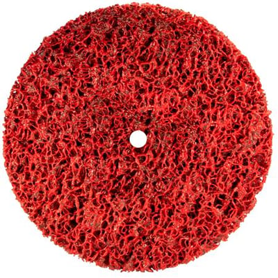 Rød Tyrolit grovrengører R A EX.COARSE P, rund med centralt hul og målene 100 x 13 x 12,7.