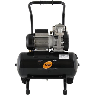 Tjep 25/240-2 kompressor med sort 25-liters beholder, motor og højt håndtag set forfra.