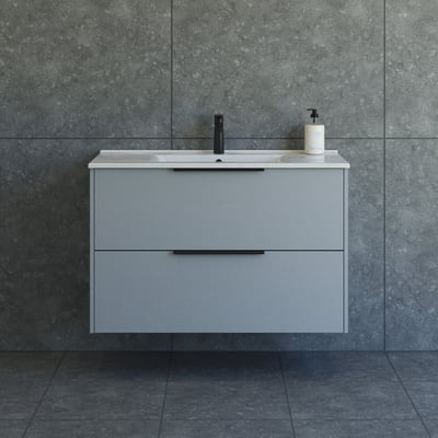 Dansani Mido møbelpakke med 101 cm vaskeskab i glat blå med to skuffer og sort armatur.