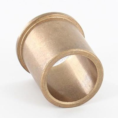 Bronze glidebøsning med flange og dimensionerne 10x16x8x22 på en hvid baggrund.