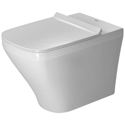 Vinklet billede af Duravit Durastyle væghængt toilet, der viser toiletkummen med låg lukket i hvid, med fokus på designet.