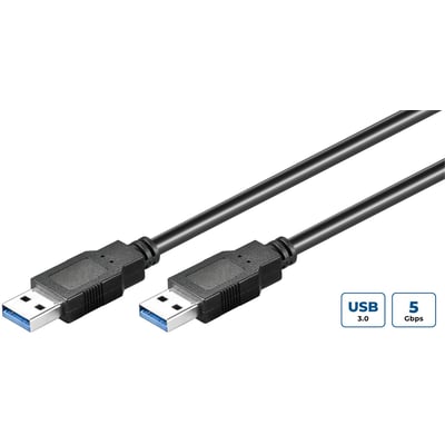 Sort MicroConnect USB 3.0 A-kabel på 4 meter med to synlige USB-A-stik og markering af 5 Gbit/s.