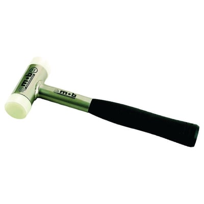 M.b. dødslagshammer med 35mm slagfladediameter og 600g vægt, sølvfarvet metalhåndtag med sort greb.