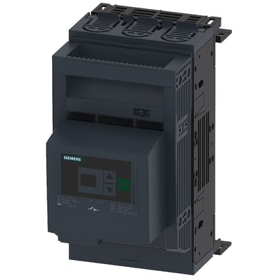 Siemens SENTRON 3NP1 sikringsafbryder, 3-polet, 160A, med elektronisk sikringsovervågning og digitalt display på mørkegrå baggrund.