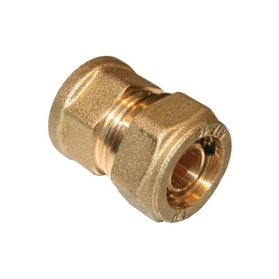 Tiemme Pex overgangsmuffe i messing, 22 mm x 1/2" diameter, VA/GDV godkendt produkt.