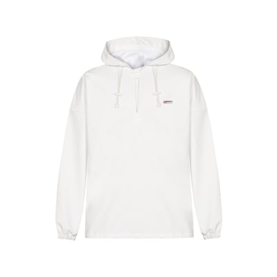 Lyngsøe PU regnanorak LR70 i hvid, str. XS, med fast hætte og snøre i hvid, samt et lille logo på brystet.