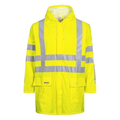 Lyngsøe Rainwear Microflex Hi-vis regnjakke i gul, størrelse S, med reflekser og praktiske lommer.