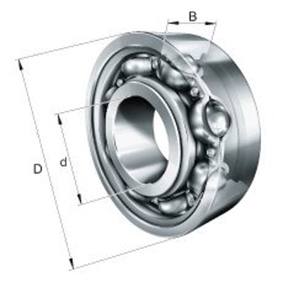 Schaeffler FAG 6206-C-2HRS-C3 sporkugleleje med dimensioner angivet: indre diameter d, ydre diameter D og bredde B.
