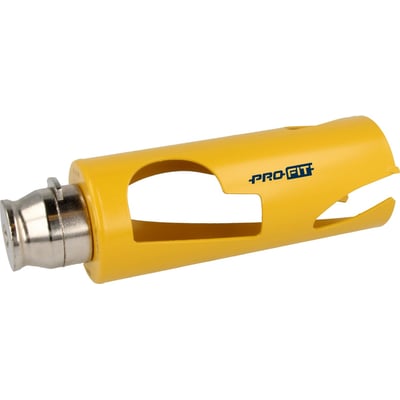 PRO-FIT Multi Purpose HM hulsav på 68 mm i gul, set fra siden med den metalfarvede adapter synlig.