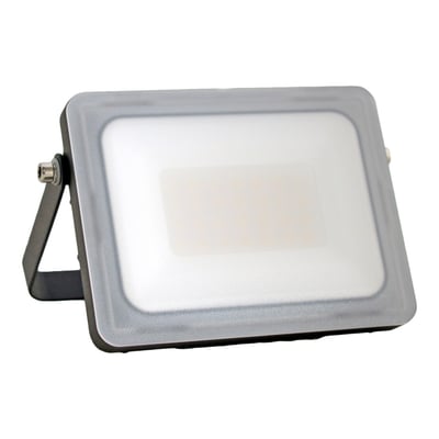 Slank LED projektør i aluminium med en 20W, 4000K, 1600 lumen lysstyrke og en justerbar monteringsbøjle.