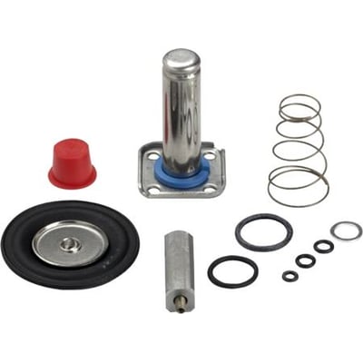 Danfoss EV224B reservedelssæt NC 25 NBR vist som samling af dele, inklusiv membran, fjedre og pakninger.