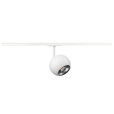 SLV LIGHT EYE 150 1F spot i mat hvid med guldfarvet ring, vist på en hvid skinne med hvid baggrund.