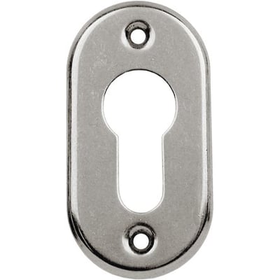 Assa Abloy cylinderring til indbygning, model 510-8, set forfra med nøglehul og to skruehuller.