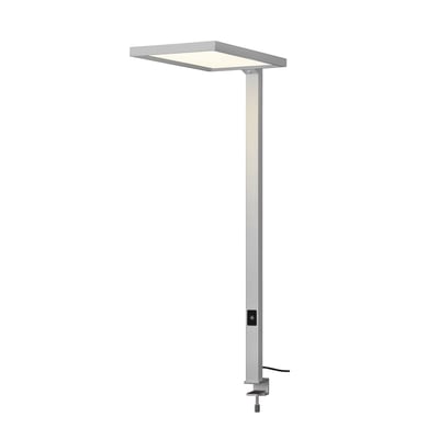 SLV Worklight TL bordlampe i sølvfarvet aluminium, vist isoleret på hvid baggrund med dens karakteristiske L-formede design. En integreret lyskilde lyser op.