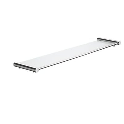 Pressalit glashylde på 58,8 x 13,5 cm med poleret rustfrit stål og matteret glas, vist på hvid baggrund.