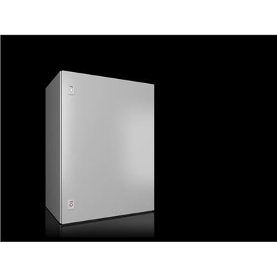 Rittal Vægkabinet AX IT 19" wandverdeler, 15HE, måler 600x800x400 mm, vist fra en let skrå vinkel mod sort baggrund.