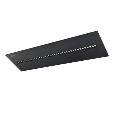 Sort Ledvance indiviLED Zigbee LED-indbygningspanel på 1200 x 300 mm med en række lysfelter, set skråt forfra.